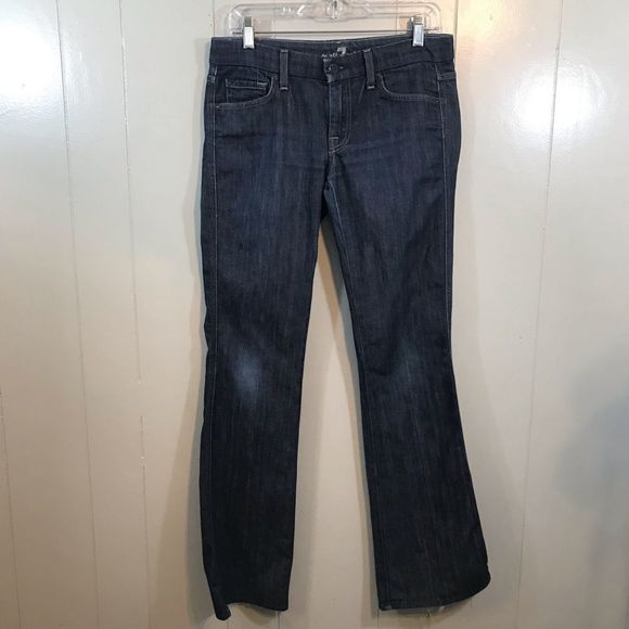 7 for all Mankind 'A' Pocket Blue Slight Stretch Bootcut Low Rise Jeans 6/28 - Picture 1 of 13